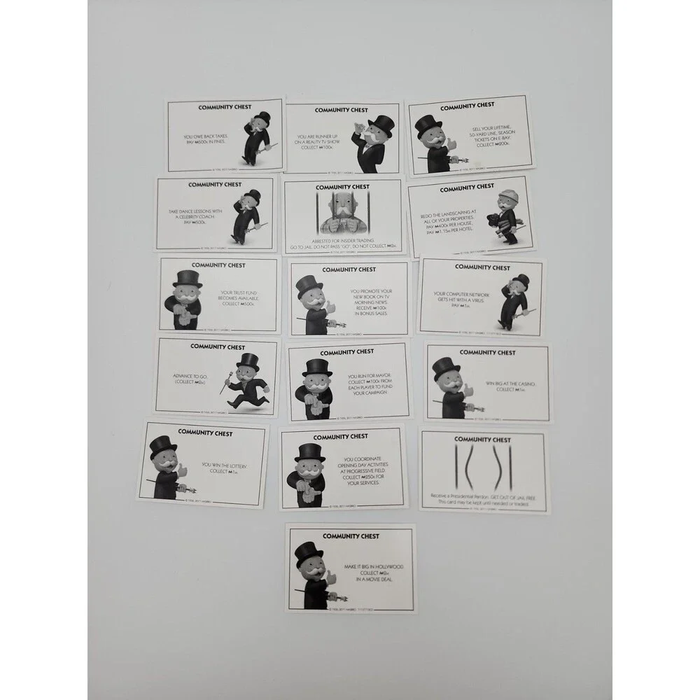 Monopoly Electronic Banking Community Chest Cards Replacement Set 16 Blue Hasbro